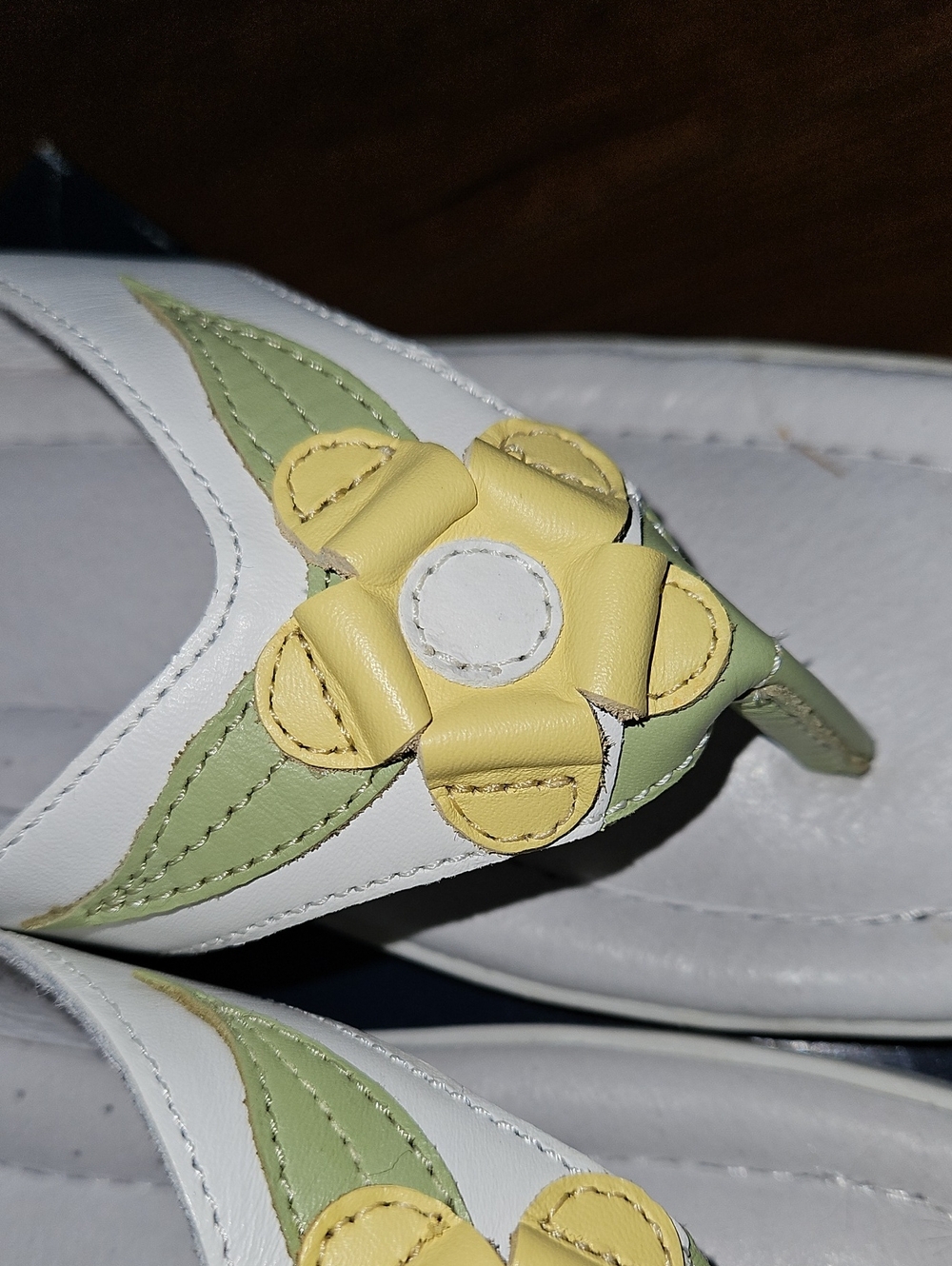 Stride Rite White Leather Sandal with Yellow and Light Green Flower Accents - Picture 4 of 12